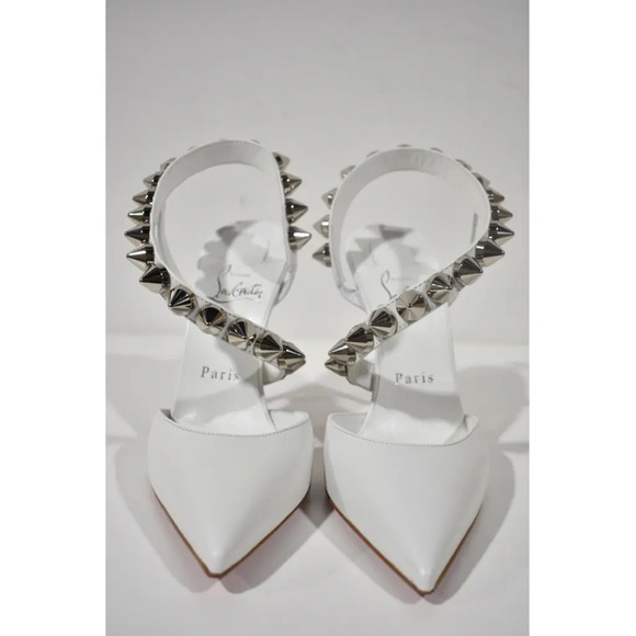 Christian Louboutin Spikita Pump 100 Bianco White Spike Strappy Sandal Heel 42 - Picture 4 of 10